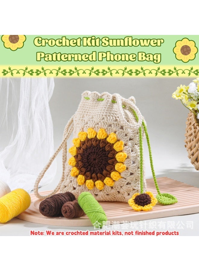 Crochet Kit Sunflower Patterned Phone Bag for Beginners, Crochet Starter Kits for Adults, Beginners Crochet Kit-Bag, Include Crochet Yarn Hook Tools Supplies and Easy Step-by-Step Video Tutorials - Image 1